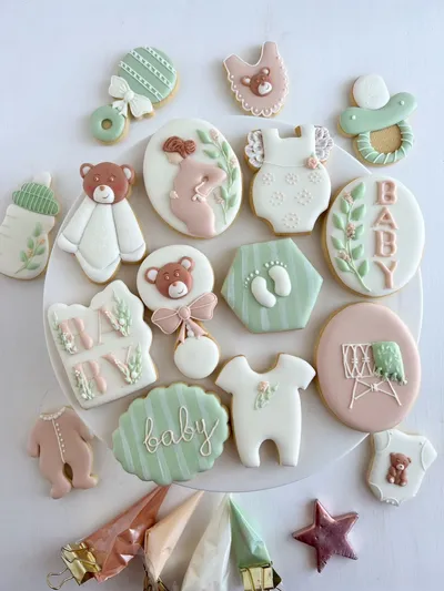 Grün-Rosa Baby-Shower-Set