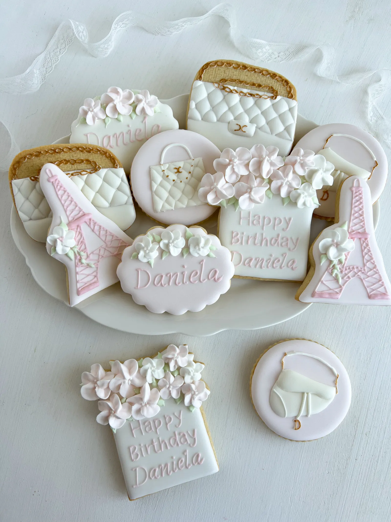 Cookies-Set: Paris & Handtaschen mit Namen zum Geburtstag