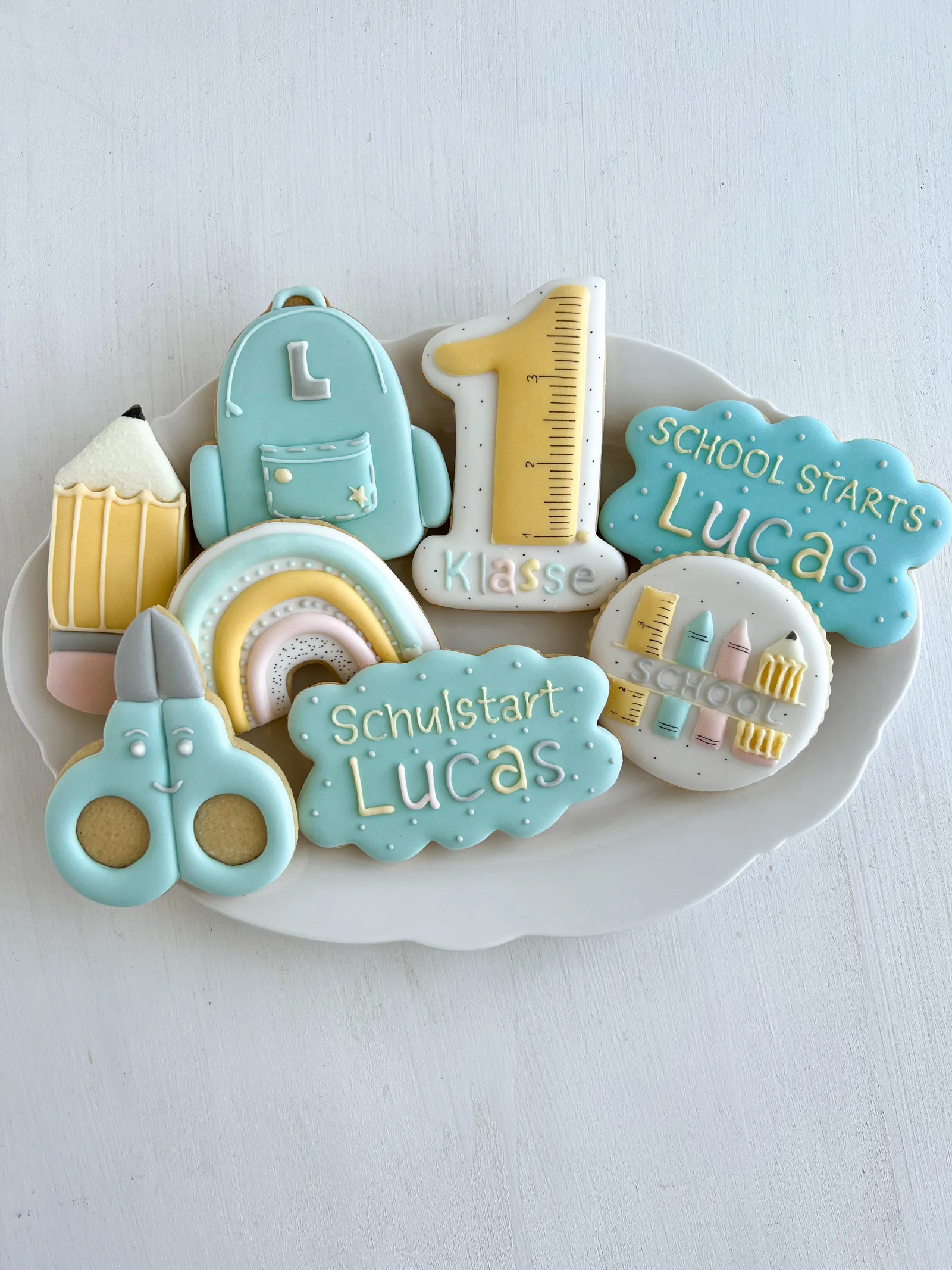 Cookies-Set: Schulstart in Mint & Gelb