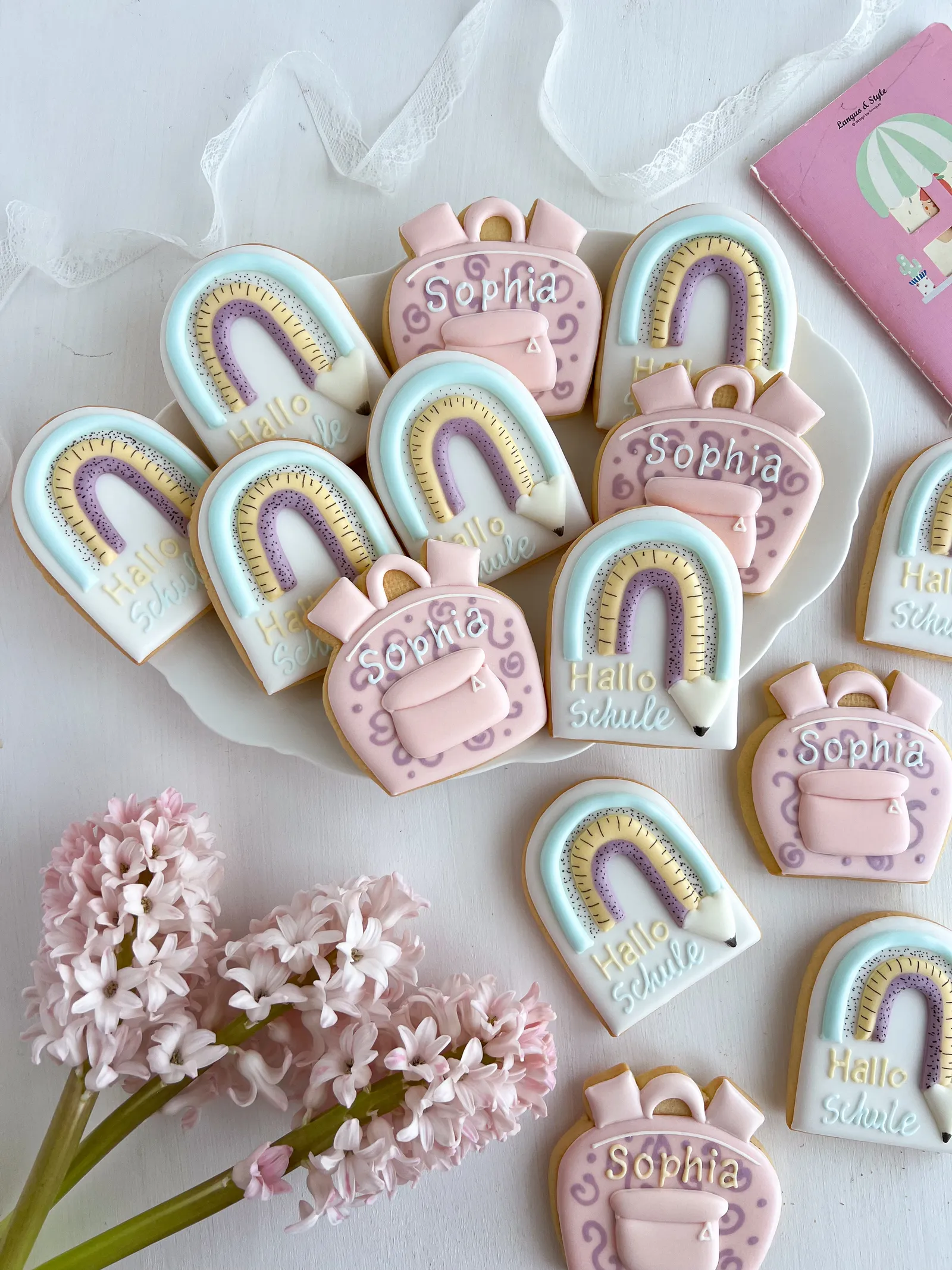 Cookies-Set: Zarte Regenbogen & Schulranzen