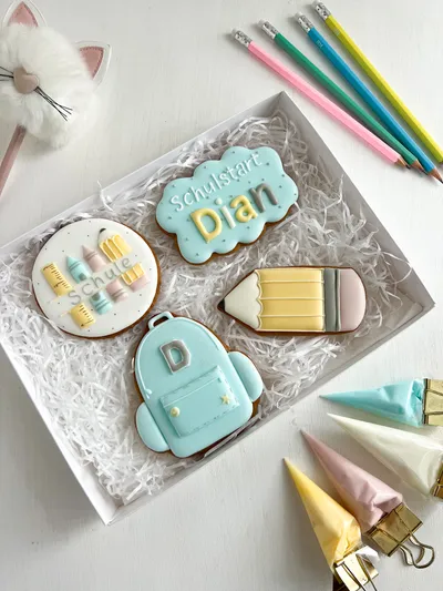 Cookies-Set: Schulranzen & Stifte zum Schulstart